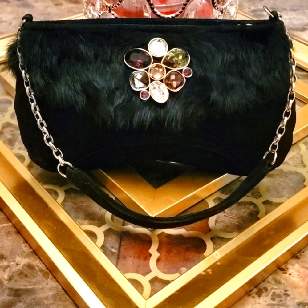 Swarovski suede, crystals, and fur Isabella